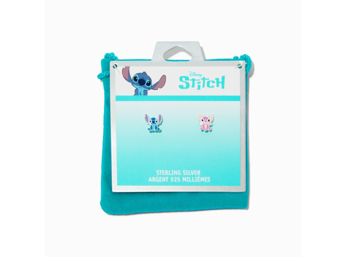 Clous d'oreilles couleur argentée Disney Stitch et Angel