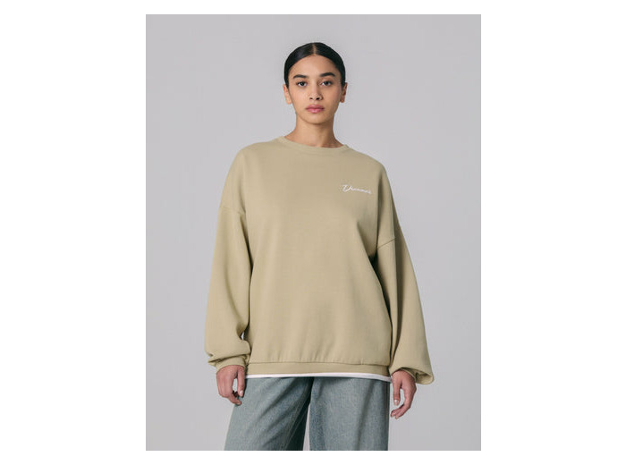 Sweat à message double couture beige kaki