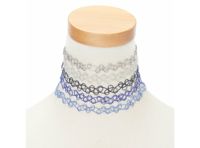 Ras-de-cou effet tatouage - Bleu, Lot de 5