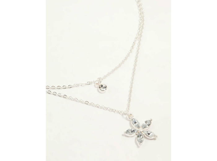 Silver Diamante Flower Layered Necklace