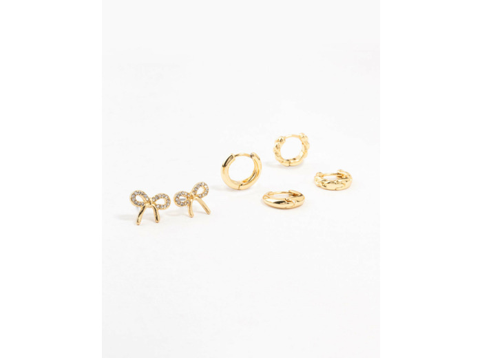 Gold Plated Bow & Hoop Earrings 3-Pack