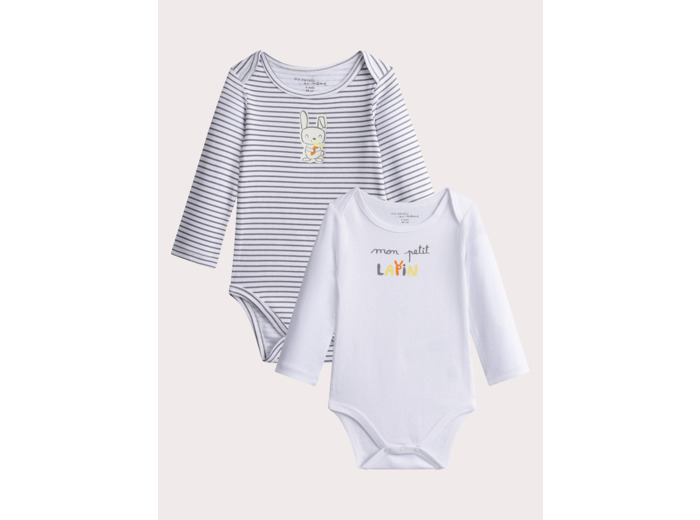 Lot de 2 body manches longues à motif lapin pour bébé garçon
