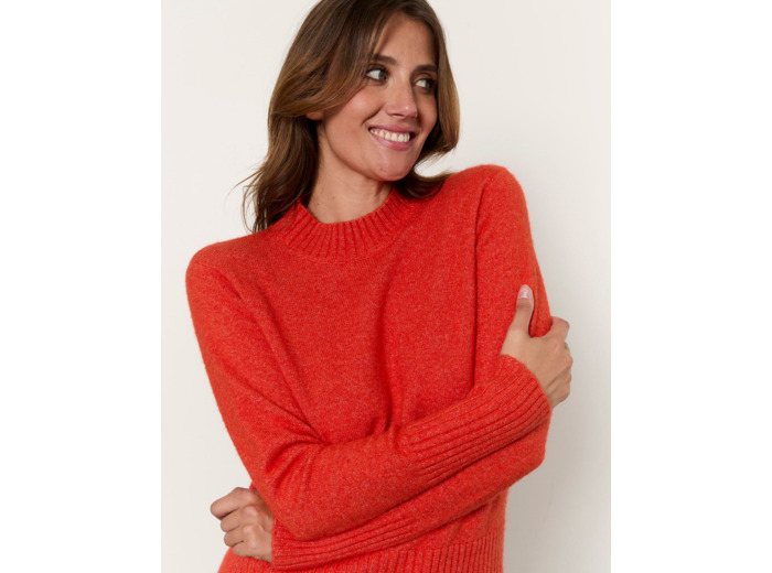 Pull épais contenant de la laine uni ORANGE Femme