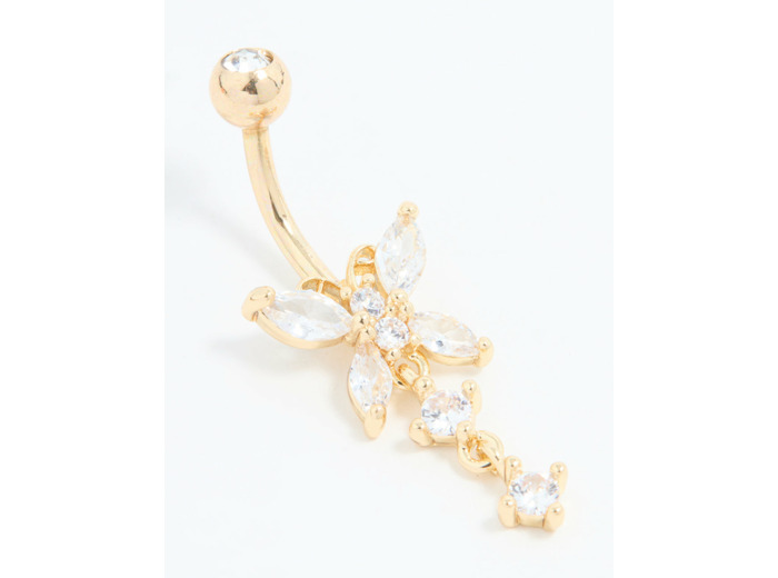 Gold Plated Titanium Cubic Zirconia Butterfly Belly Bar