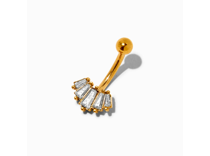 Barre de nombril double en zircon cubique 1,6 mm en titane couleur dorée