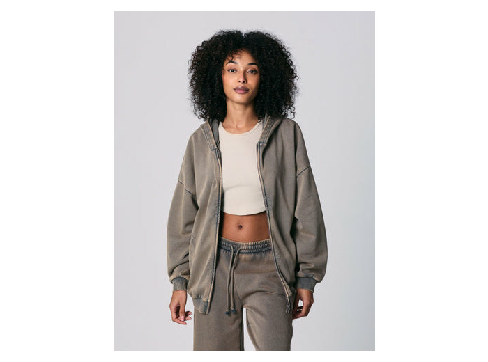 Sweat zippé à capuche oversize marron clair