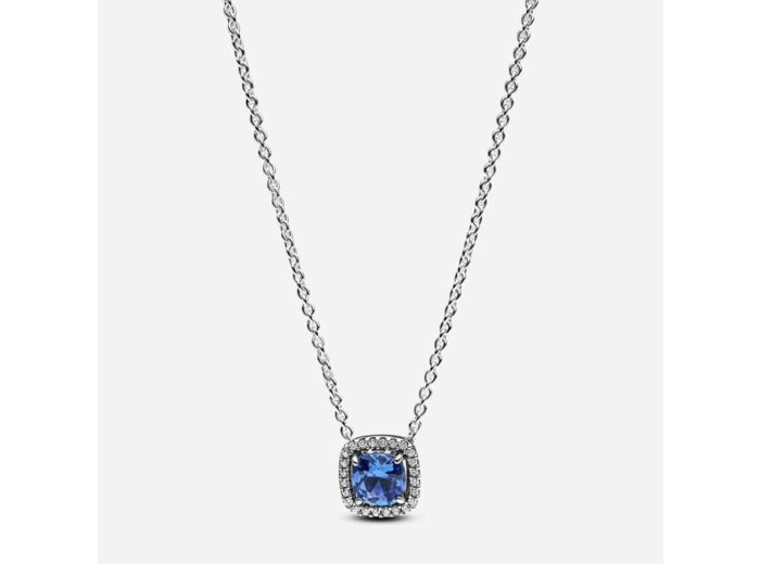 Collier à Pendentif Halo Bleu Carré Scintillant