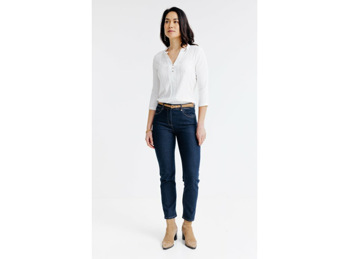 Pantacourt denim broderie lurex