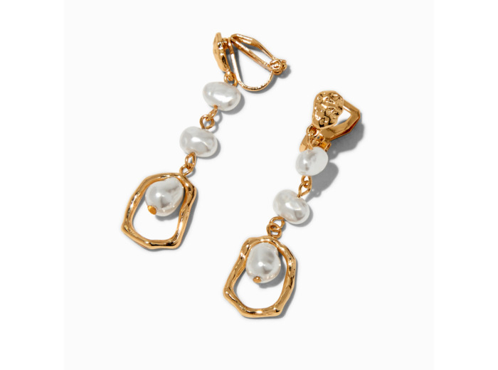 Pendantes 8 cm linéaires perles d'imitation martelées couleur dorée