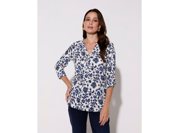 Top manches 3/4 imprimé BLEU Femme