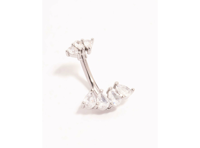 Surgical Steel Double Pear Cubic Zirconia Fan Belly Bar