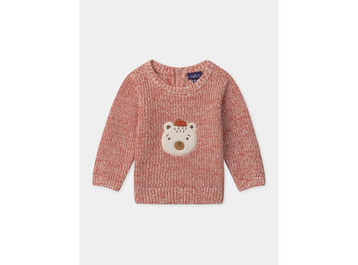 Pull rouge chiné ourson Bébé Garçon