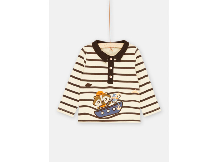 Polo écru et marron à imprimé à rayures
