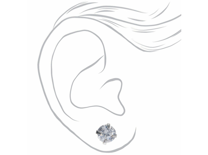 Clous d'oreilles ronds avec strass en zircon cubique d'imitation couleur argentée - 6 mm
