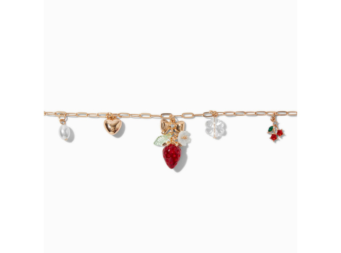 Collier à breloque fraise couleur dorée