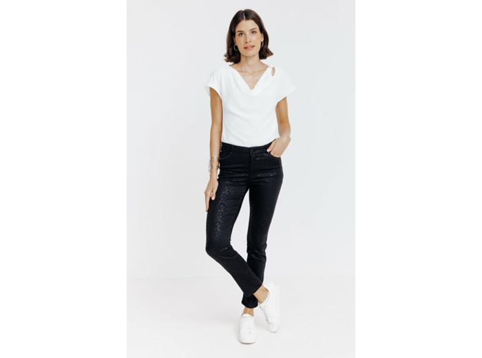 Pantalon 7/8 Enduit Imprimé Fleurs