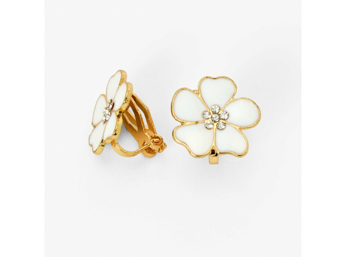 Boucles d'oreilles à clip fleurs blanches décorées