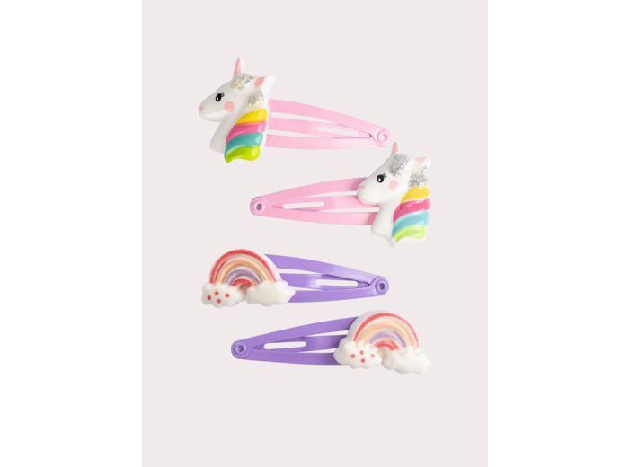 Lot de 4 barrettes licornes et arc-en-ciel pour fille