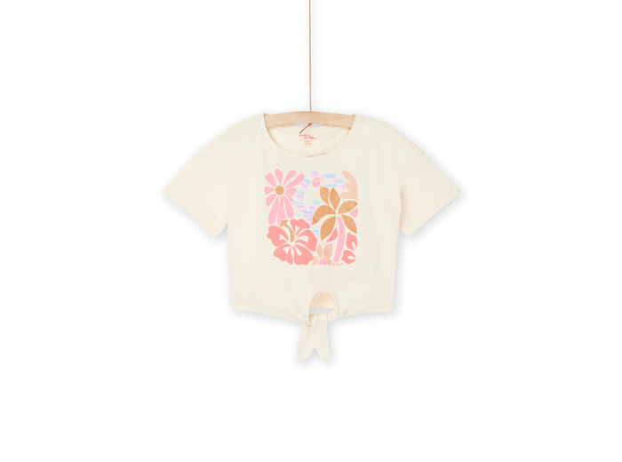 T-shirt écru foncé à motifs fleuris et perroquet