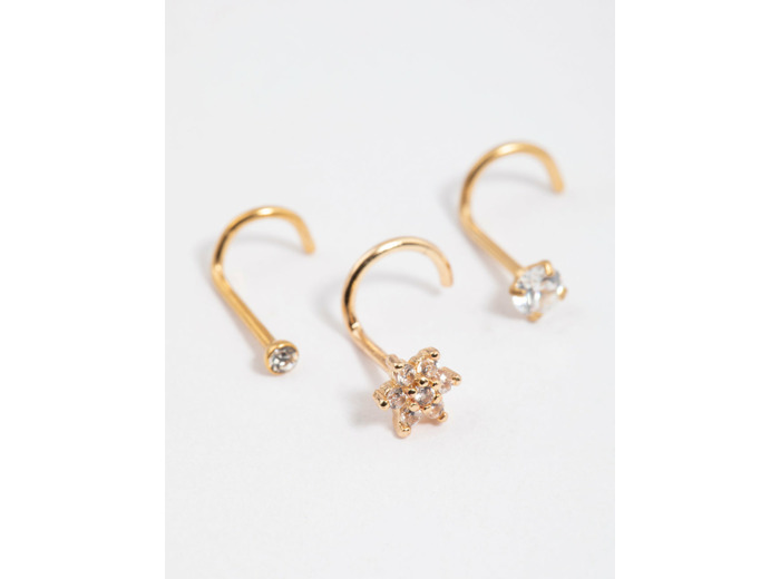 Gold Plated Surgical Steel Flower Nose Stud Pack