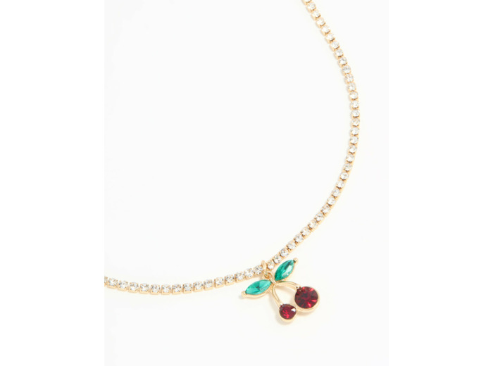 Gold Diamante Cherry Chain Necklace