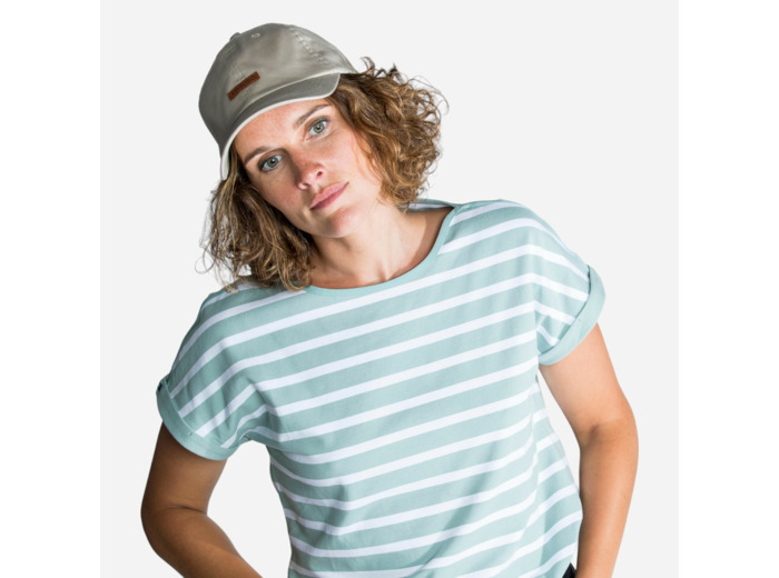 T-Shirt Manches courtes - marinière de voile Sailing 100 Femme Blanc Kaki