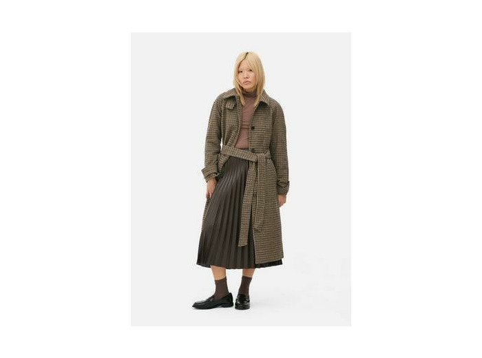 Manteau à carreaux pied-de-poule et col cheminée
