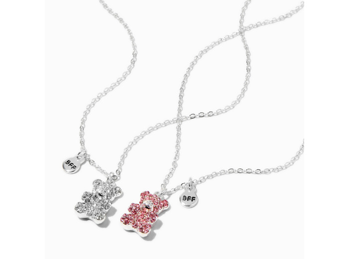 Colliers à pendentif ours en strass best friends - Lot de 2