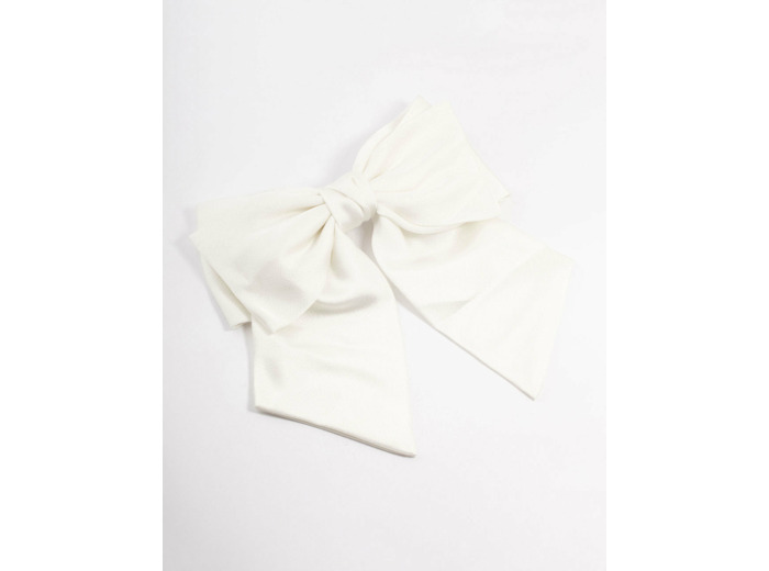 Large White Double Draped Fabric Bow Clip