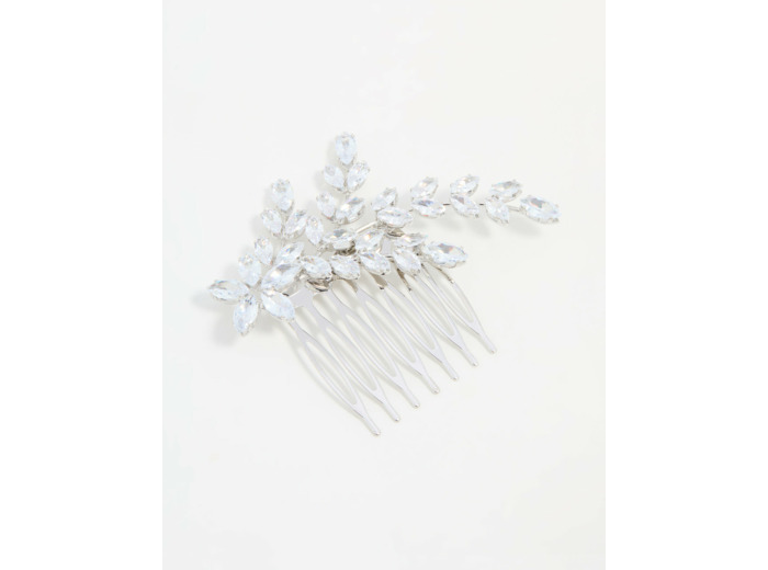 Silver Diamante Flower & Leaf Hair Comb