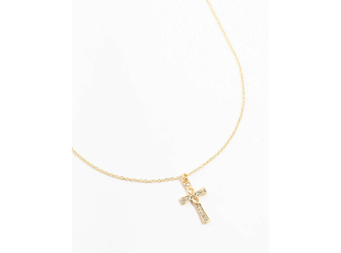 Gold Diamante Cross Necklace