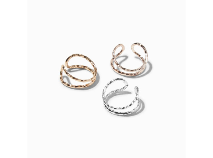 Manchette d’oreille effet martelé torsadée en métaux mixtes - Lot de 3