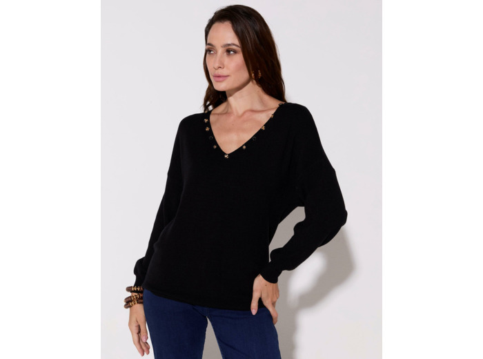 Pull fin uni NOIR Femme