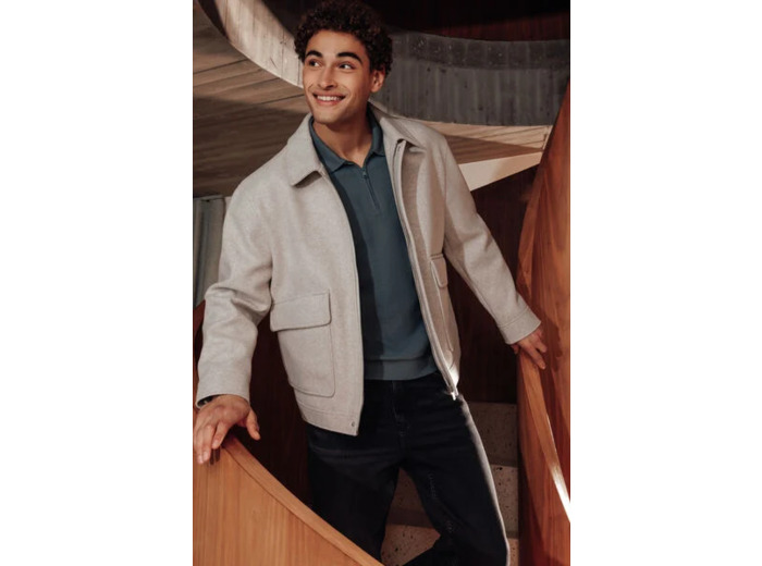 Blouson aspect lainage col chemise - Beige