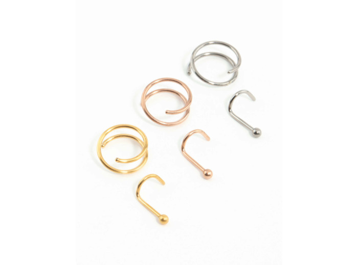 Mixed Metals Titanium Nose Spiral & Nose Stud 6-Pack