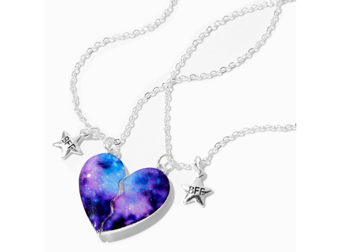 Colliers à pendentif cœur fendu en deux galaxie Best Friends (lot de 2)