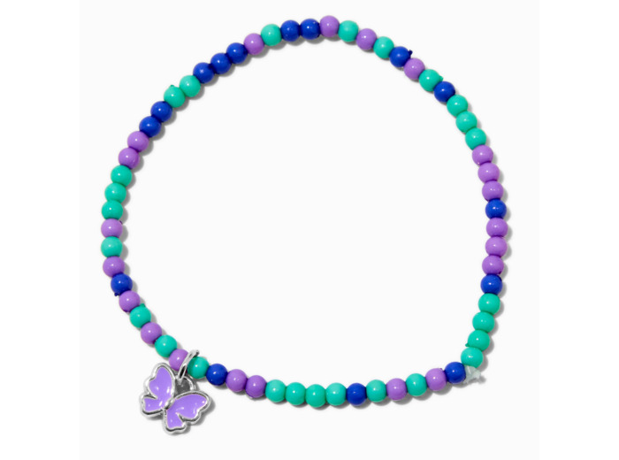 Bracelet élastique en perles de rocaille papillon violet et vert Claire's Club
