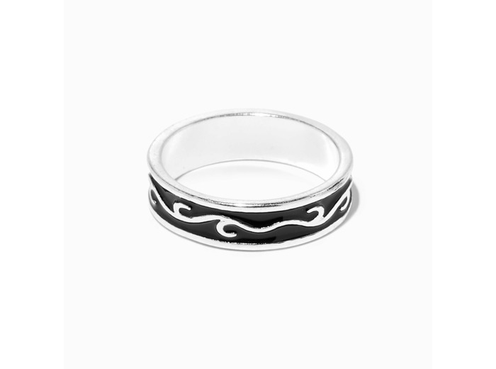 Bague flamme noire émaillée couleur argentée