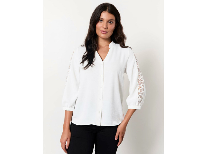 Blouse manches 3/4 unie BLANC Femme