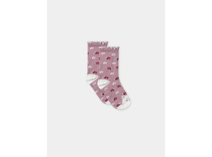 Chaussettes rose imprimé fleuries et tête de chat Bébé Fille