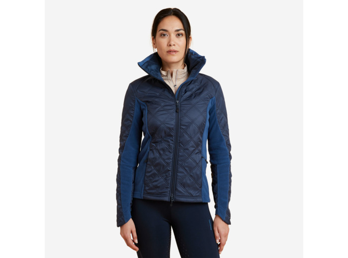 Polaire équitation bi-matière Femme - 500 marine