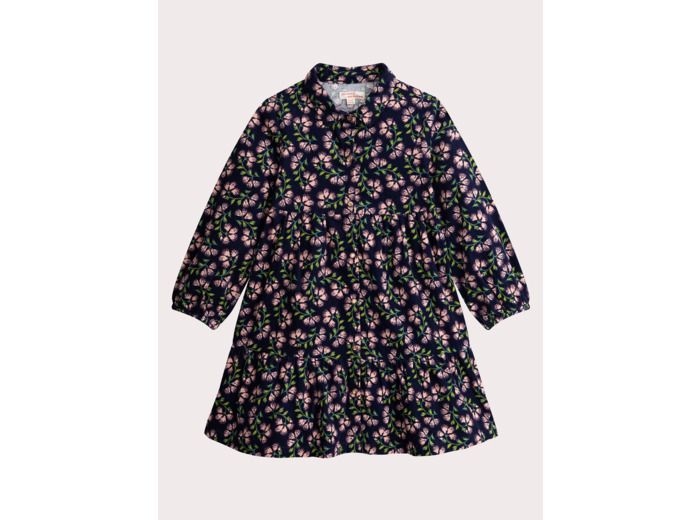 Robe marine en velours cotelé imprimé fleuri pour fille