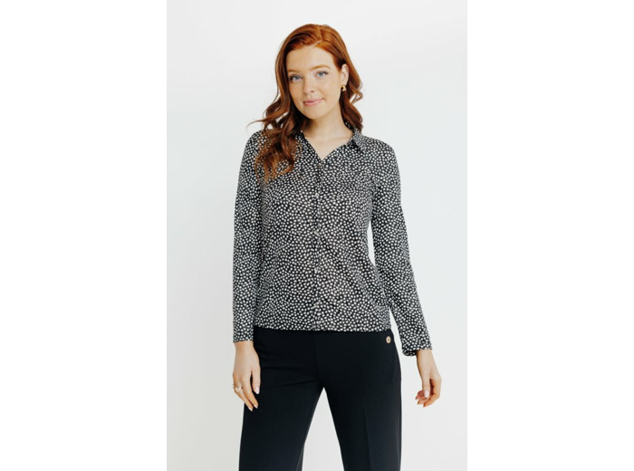 Tee-Shirt Col Polo Imprime Pois Bicolor