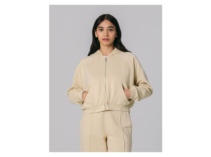 Sweat zippé court à capuche beige clair
