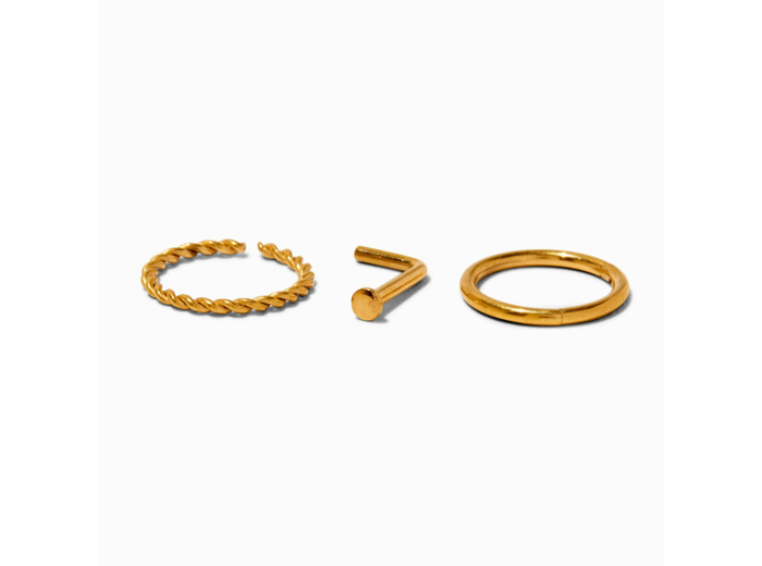 Piercings pour le nez variés anneaux et clou 1,0 mm en titane couleur dorée - Lot de 3