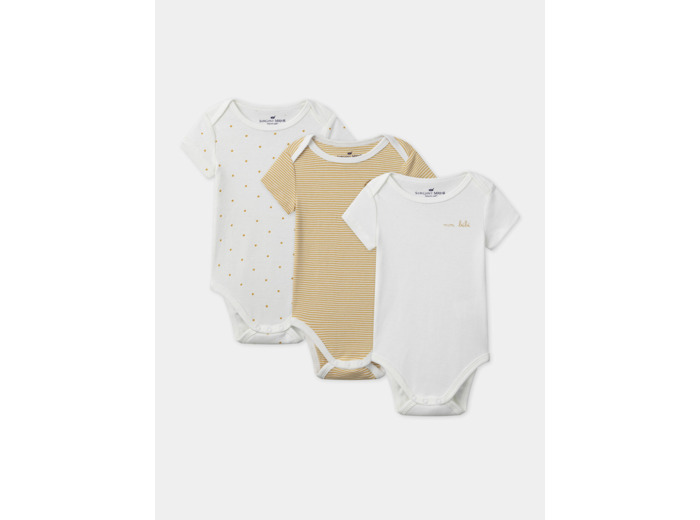 Lot de 3 bodies bébé garçon à manches courtes en coton issu de l'agriculture biologique