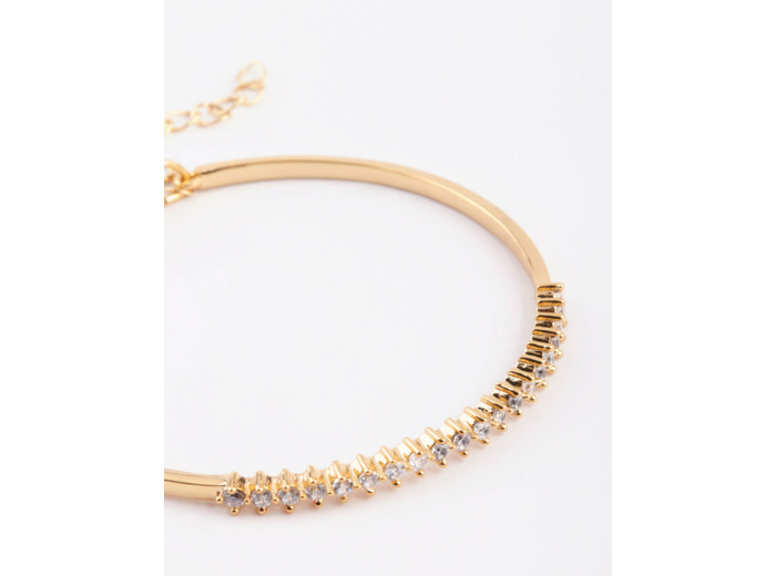 Gold Plated Baguette Bangle with Cubic Zirconia