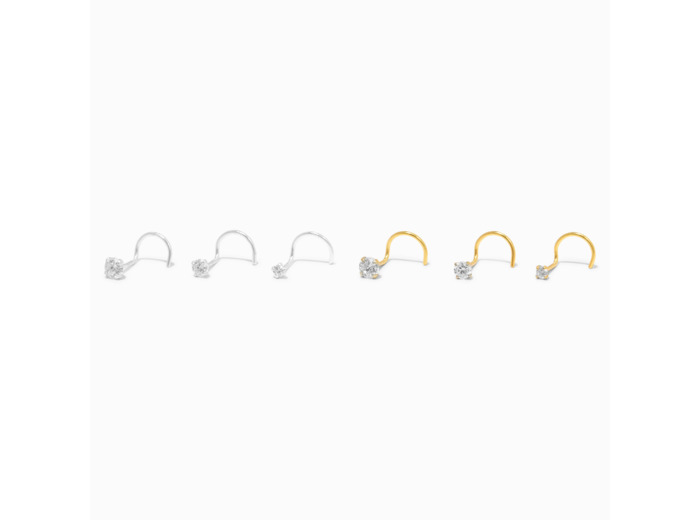 Clous pour piercing de nez en zircon cubique d'imitation de différentes tailles 0,6 mm couleur argentée - Lot de 6