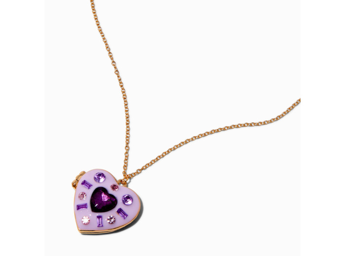 Collier à pendentif médaillon cœur mosaïque violet qui change de couleur en réaction aux UV