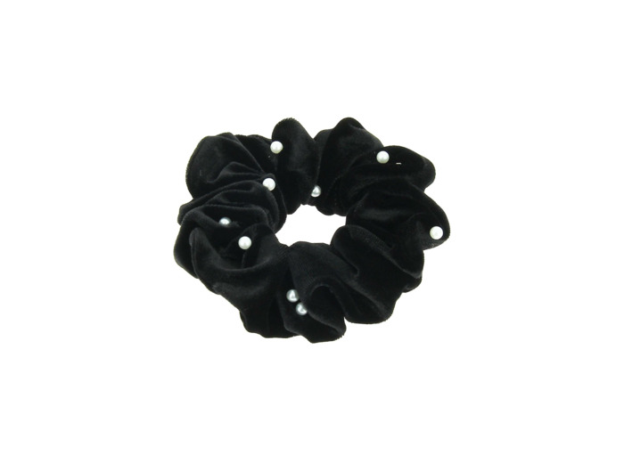 Chouchou velours noir et perle